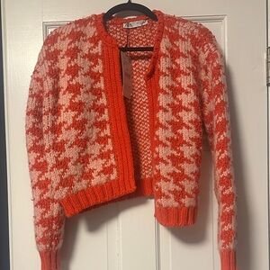 Zara Pink and Red Houndstooth Cardigan